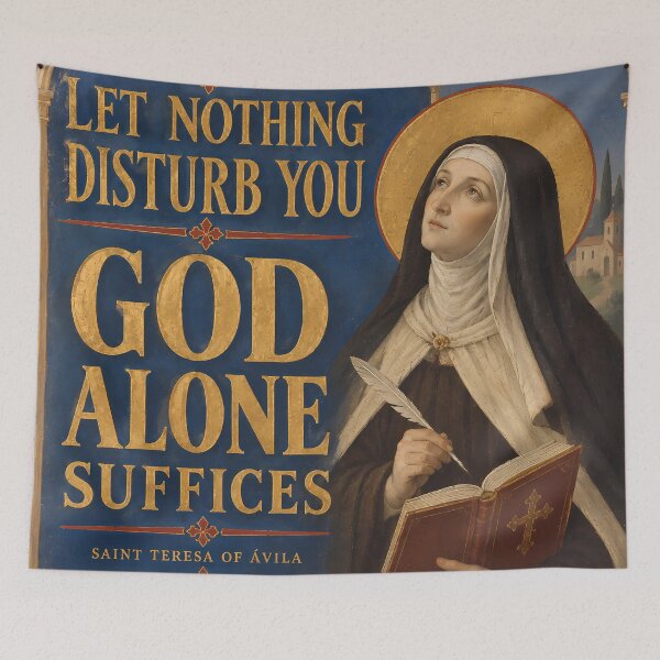 Aperçu de l'œuvre Sainte Thérèse d'Avila – Que rien ne vous trouble, Dieu seul suffit | Art religieux catholique inspirant créée et vendue par Crux Fidelis.