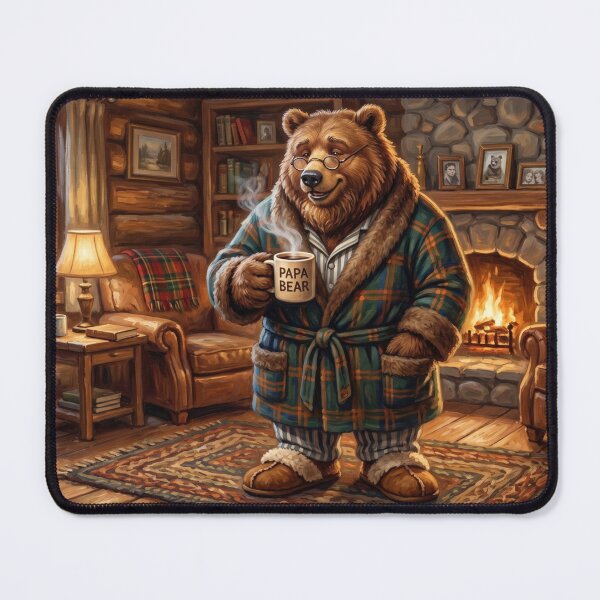Item preview, Cute Cottagecore Papa Bear Coffee Morning Cabin Hearth Illustration designed and sold by Englandbear.