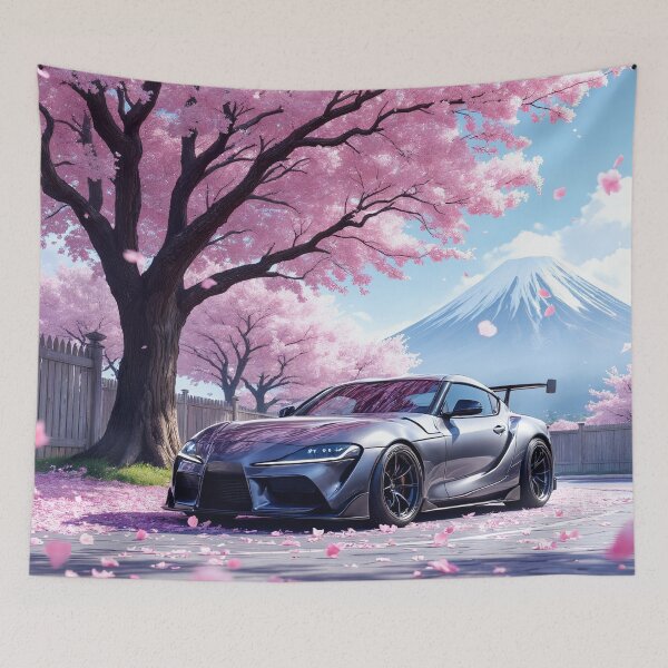 Item preview, GR Supra MK5 A90 JDM | Grey Supra Sakura Cherry Blossoms Mount Fuji designed and sold by RCStoreUy.