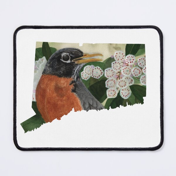 Item preview, Connecticut state shape Robin and Mountain Laurel designed and sold by TheWaterBirds.