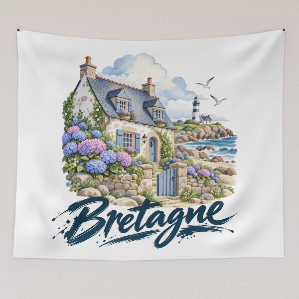 Item preview, Brittany France Coastal Cottage – Colorful Seaside Watercolor designed and sold by Art of Sun.