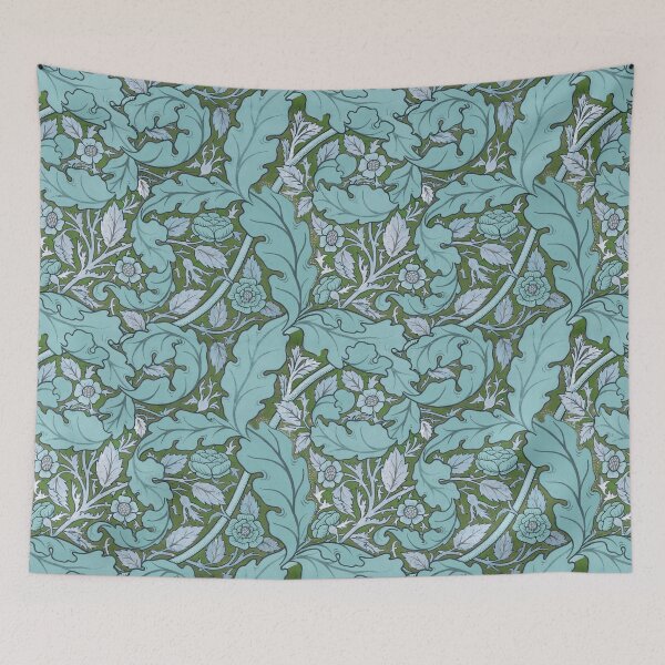 Item preview, Distressed dusty blue Acanthus & Rose William Morris floral designed and sold by Anne Londez Studio.