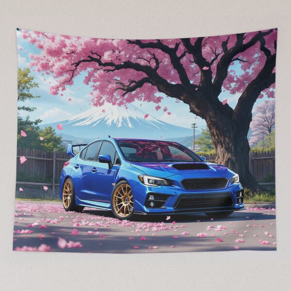 Aperçu de l'œuvre WRX STI JDM Rallye | STI bleue Sakura Fleurs de cerisier Mont Fuji créée et vendue par RCStoreUy.