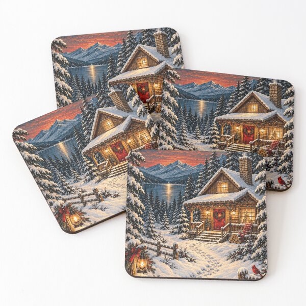 Item preview, Cozy Christmas Cabin in a Snowy Mountain Night designed and sold by TheRBGifts.