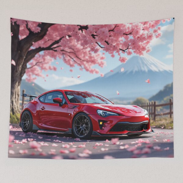 Aperçu de l'œuvre GR86 JDM Voiture de sport | GR86 rouge Sakura Fleurs de cerisier Mont Fuji créée et vendue par RCStoreUy.