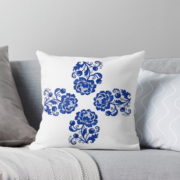 Aperçu de l'œuvre Blue Azulejo Peony Cross - Portuguese Folk Art créée et vendue par RashitHibr.