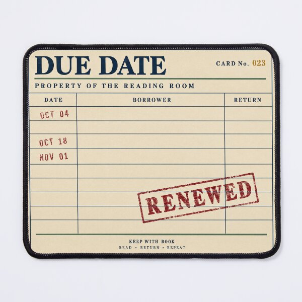 Item preview, Due Date Desk – Vintage Library Card Mouse Pad designed and sold by astersgraphics.