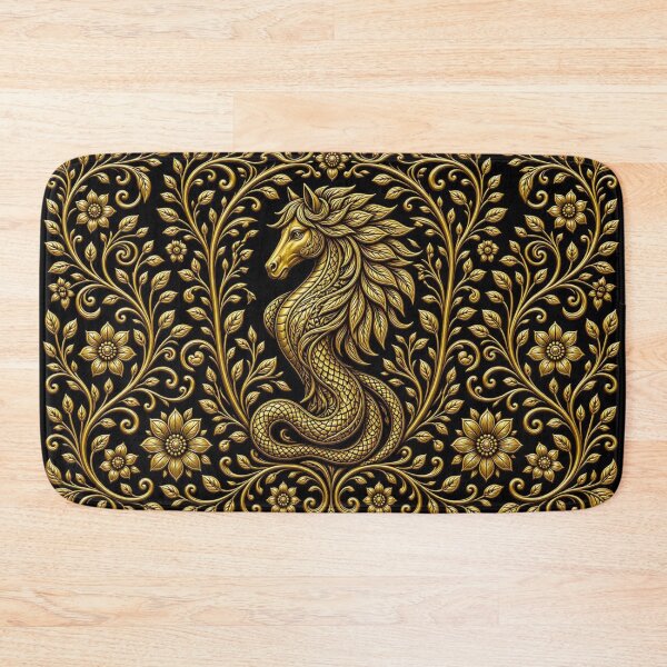 Item preview, Golden Hippocampus Emblem - Ornate Baroque Sea Horse Dragon designed and sold by Breezes-of-Ida.