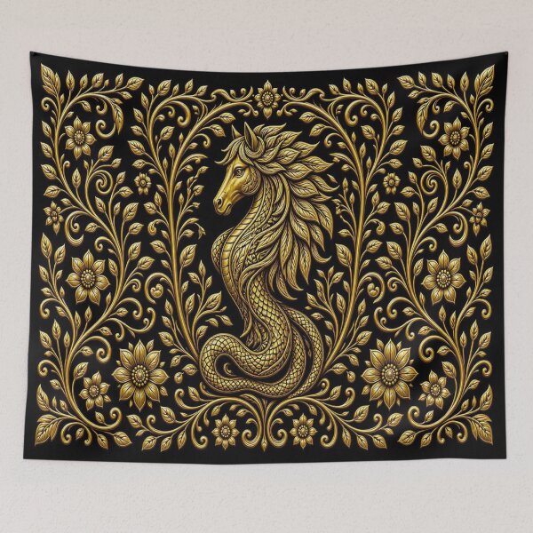 Item preview, Golden Hippocampus Emblem - Ornate Baroque Sea Horse Dragon designed and sold by Breezes-of-Ida.