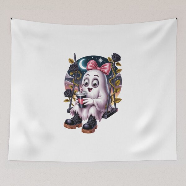 Item preview, Cute Pastel Goth Ghost On Swing – Combat Boots Halloween Art designed and sold by jkrphoto.