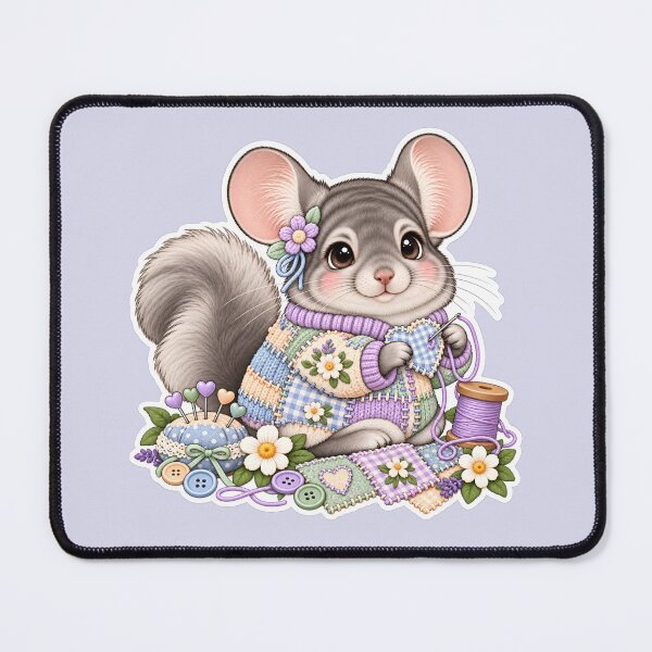 Item preview, Visible Mending Chinchilla – Cute Patchwork Sewing Animal with Floral Stitches designed and sold by AnyMar2023.