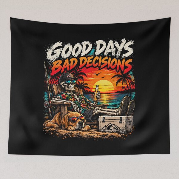 Item preview, Good Days Bad Decisions – Funny Skeleton Vacation Design designed and sold by Petrichor82.