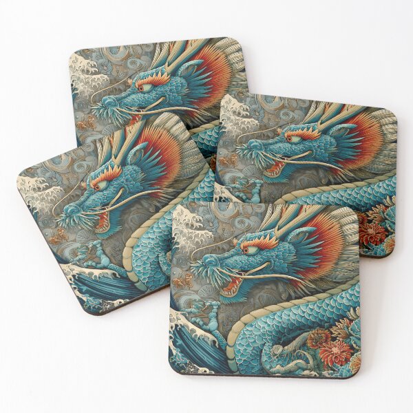 Item preview, Majestic Blue Dragon Amongst Waves and Flowers designed and sold by Artessie.
