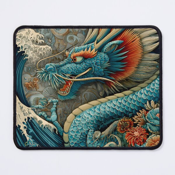 Item preview, Majestic Blue Dragon Amongst Waves and Flowers designed and sold by Artessie.