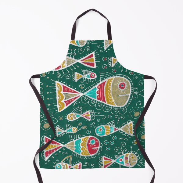 Item preview, Whimsical Folk Fish Pattern on Deep Green designed and sold by Fani*.