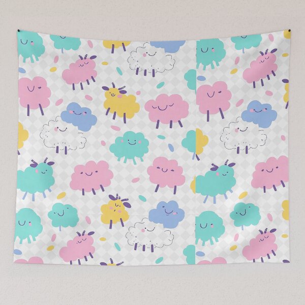 Item preview, Cute Pastel Kawaii Sheep Pattern designed and sold by SmyrnaArtGalery.