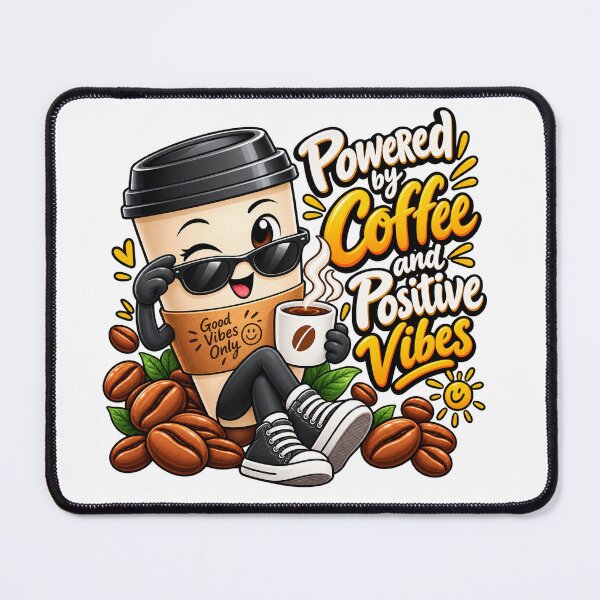 Item preview, Powered by Coffee positive vibes– Cute Coffee Cup Character Lover Gift designed and sold by HSE1.