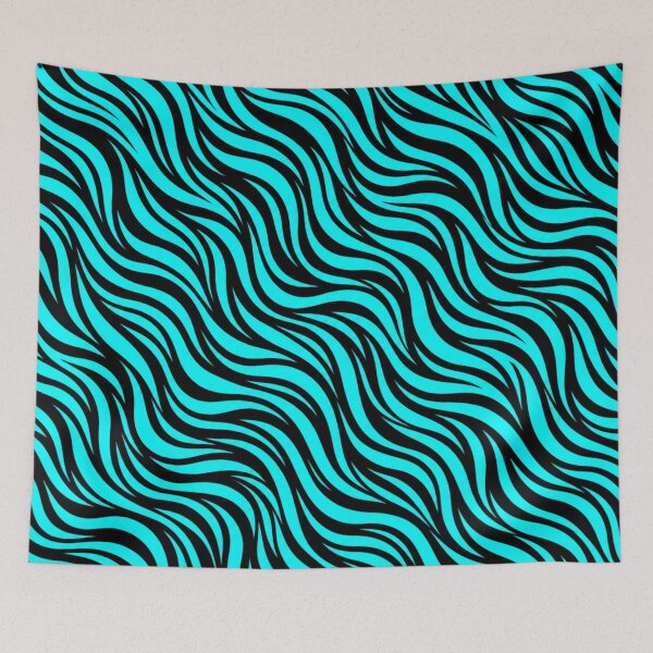 Aperçu de l'œuvre Electric Turquoise & Black Waves – Abstract Zebra Pattern créée et vendue par HO•Designs.