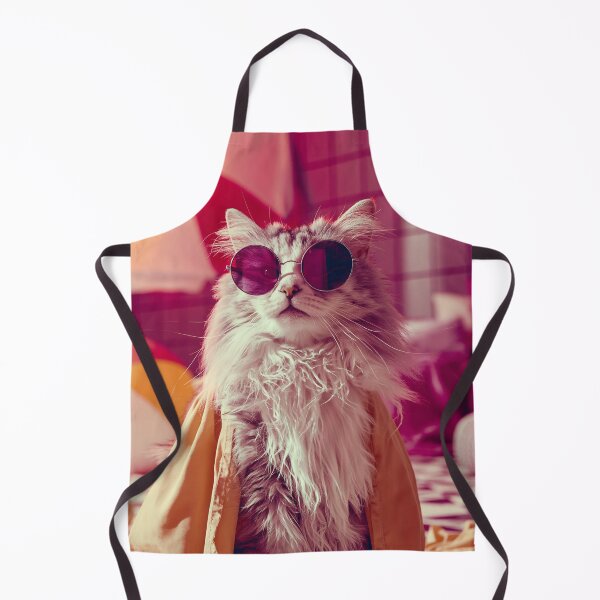 Artikelvorschau, Glamouröse, flauschige Katze mit runder Sonnenbrille und Bademantel – Retro-Poolparty entworfen und verkauft von Designed By Shannon.