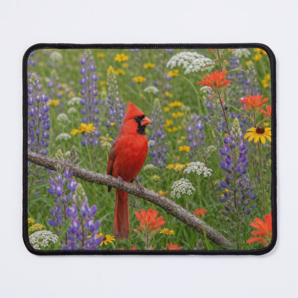 Item preview, Wild Flowers and Northern Red Cardinal Bird Perched On A Branch   designed and sold by DrewRomeoCo.