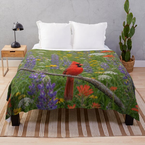 Item preview, Wild Flowers and Northern Red Cardinal Bird Perched On A Branch designed and sold by DrewRomeoCo.