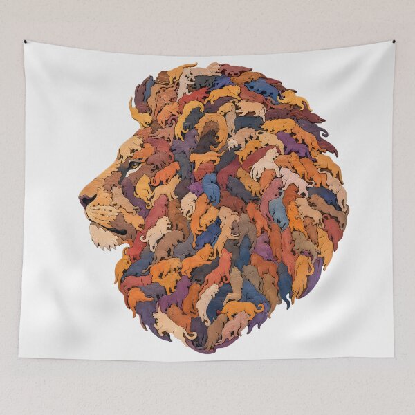 Item preview, Majestic Lion Pride Silhouette Wood Mosaic Art designed and sold by VisualVerseLab.