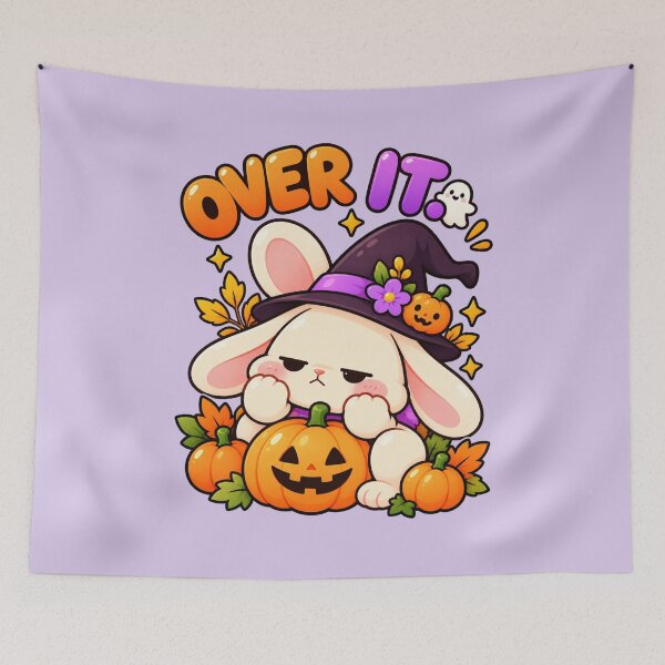 Aperçu de l'œuvre Halloween du lapin Over It – Citrouille sorcière lapin kawaii créée et vendue par StickyDelights.