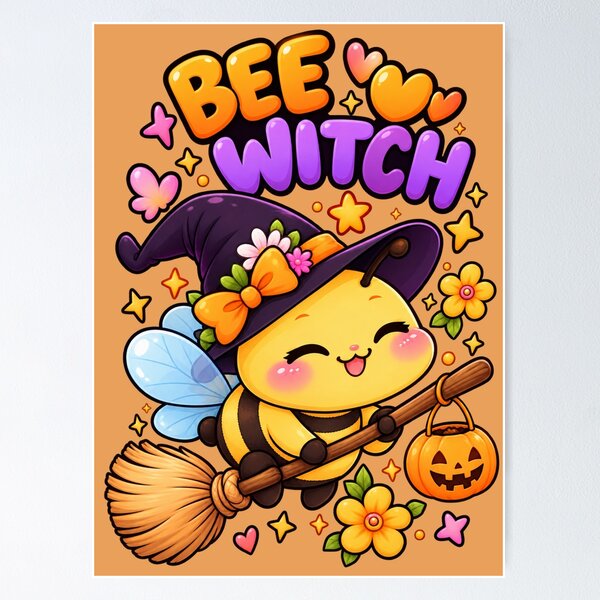 Item preview, Bee Witch Halloween – Cute Kawaii Witch Bee on Broom designed and sold by StickyDelights.