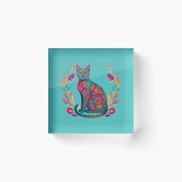 Item preview, Gato bohemio con flores y pájaro - Vida colorida designed and sold by ParadoxParadox.