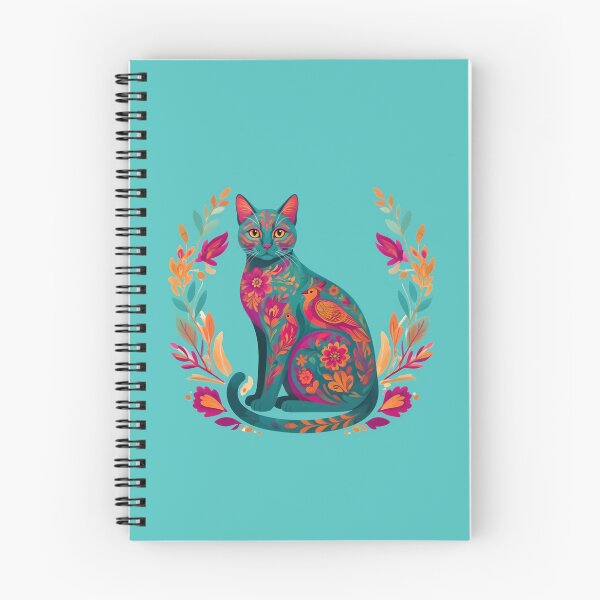 Artikelvorschau, Bohemian cat with flowers and bird - Colorful life entworfen und verkauft von ParadoxParadox.