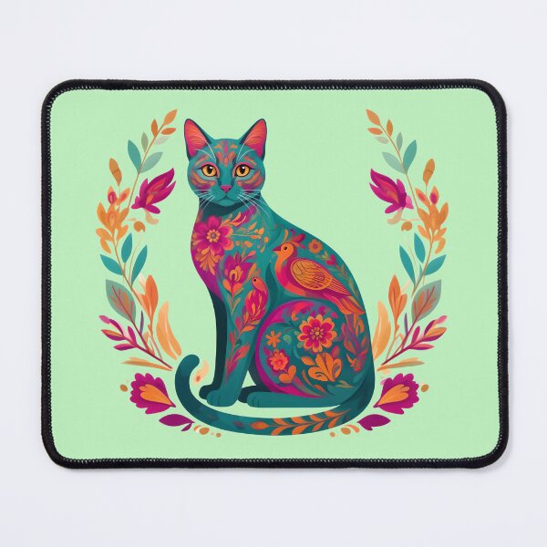 Artikelvorschau, Bohemian cat with flowers and bird - Colorful life entworfen und verkauft von ParadoxParadox.