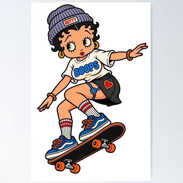 Aperçu de l'œuvre Betty Boop Skater Kickflip créée et vendue par AbuTshirt.