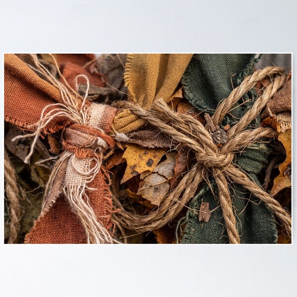 Item preview, Weathered Autumn Garland of Burlap, Rope and Leaves designed and sold by ASSEMBLE WONDER.