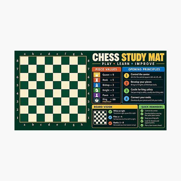 Item preview, Chess Study Mat – Playable Board & Beginner Guide designed and sold by astersgraphics.