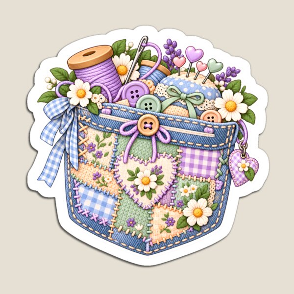 Item preview, Visible Mending Pocket – Cute Patchwork Sewing Pocket with Flowers & Thread designed and sold by AnyMar2023.