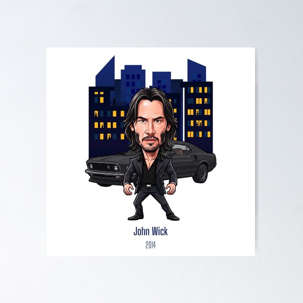 Artikelvorschau, Karikatur von Keanu Reeves als John Wick in der Stadt bei Nacht entworfen und verkauft von vectorlove.
