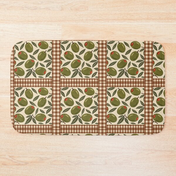 Item preview, Olive Picnic – Retro Olive & Gingham Throw Pillow designed and sold by astersgraphics.