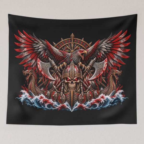 Item preview, Viking Blood Eagle – Norse Warrior Skull & Longships designed and sold by artistwill.