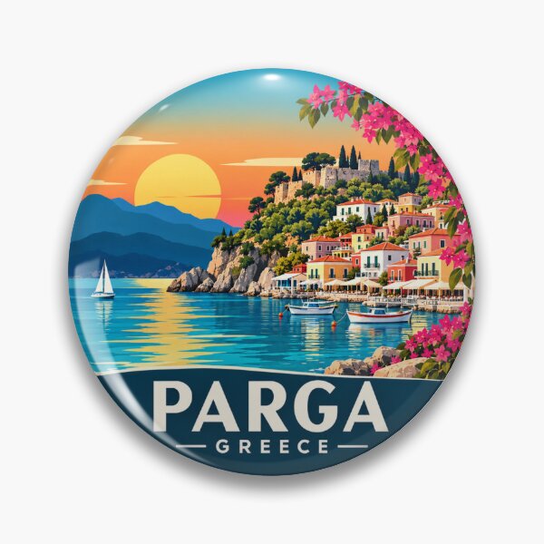 Item preview, Parga Greece Retro Travel, Greek Summer Sunset designed and sold by GusiaTreasures.