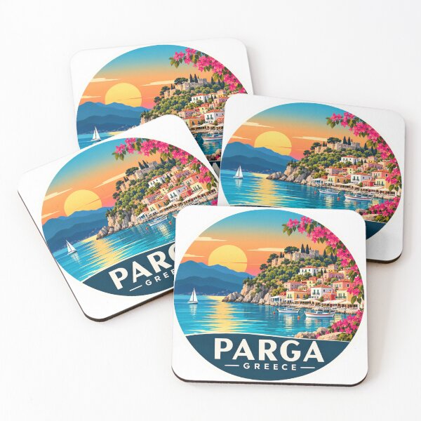 Item preview, Parga Greece Retro Travel, Greek Summer Sunset designed and sold by GusiaTreasures.