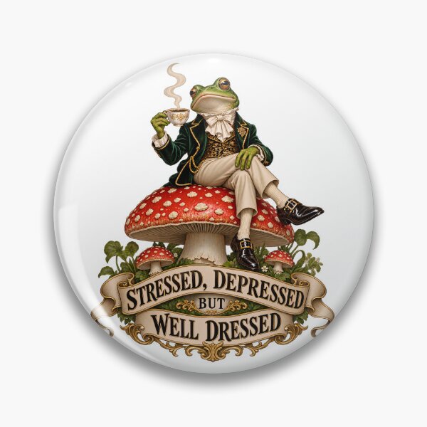Item preview, Stressed Depressed But Well Dressed Funny Victorian Frog Mushroom designed and sold by Neurospicy Trolls.