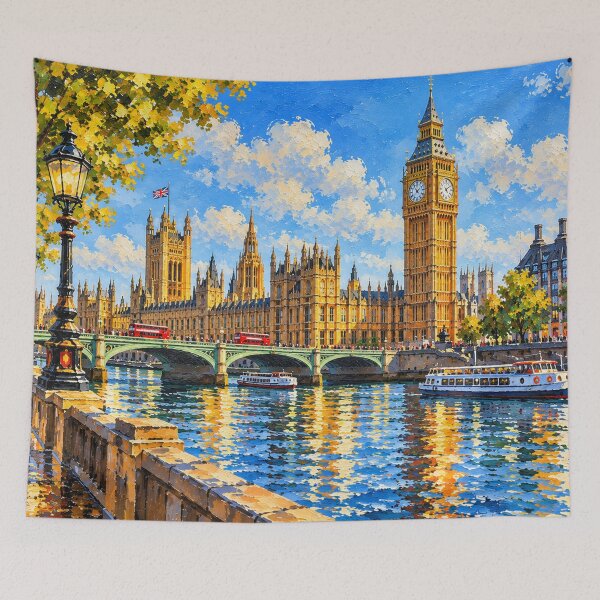 Artikelvorschau, London Calling – Big Ben und die Themse in Farbe entworfen und verkauft von OzyWear.