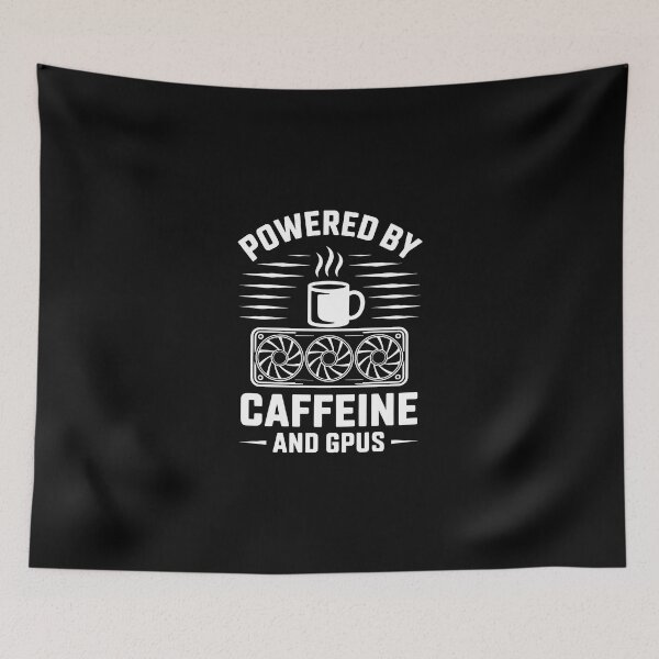 Aperçu de l'œuvre Alimenté par la caféine et les GPU – Design humoristique sur la technologie PC créée et vendue par Jollys-ArtShop.