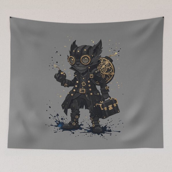 Item preview, Steampunk Cat Bomber Black Gold Mad Chemist Art designed and sold by CuteKats.