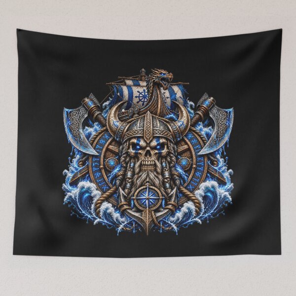 Item preview, Viking Sea Warrior – Norse Skull Longship & Battle Axes designed and sold by artistwill.