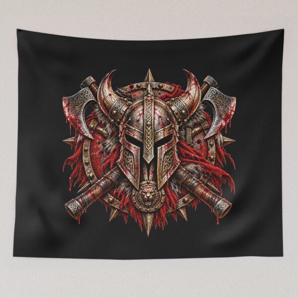 Item preview, Viking Berserker – Norse Warrior Skull & Battle Axes designed and sold by artistwill.