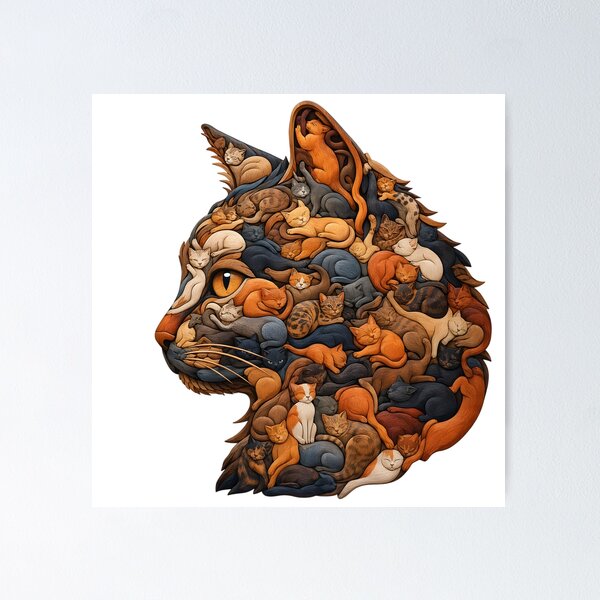 Item preview, Cosmic Cat Nap Silhouette Wood Mosaic Art designed and sold by VisualVerseLab.