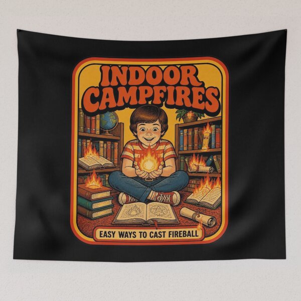 Item preview, Indoor Campfires Cast Fireball Retro 70s Wizard Humor  designed and sold by Dice_Goblin_Studio.