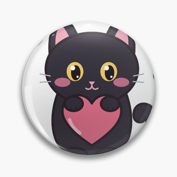 Artikelvorschau, Niedliche schwarze Katze umarmt ein Herz – Kawaii-Valentinstag entworfen und verkauft von Mooncap Studio.