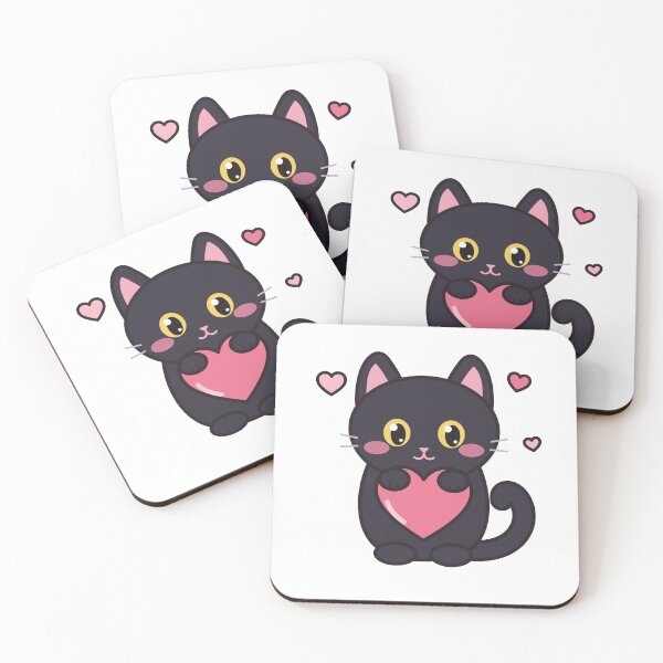 Item preview, Cute Black Cat Hugging a Heart - Kawaii Valentine designed and sold by Mooncap Studio.